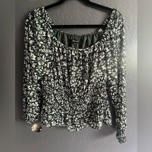 Madewell Georgette Square-Neck Smock Waist Top in Forest Leaves